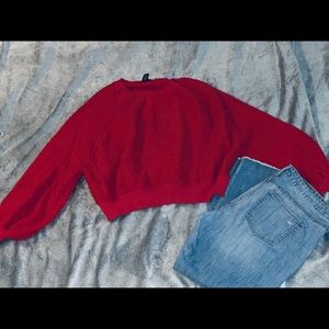 Fuzzy sweater and mom jeans